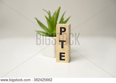 Pte - Acronym From Wooden Blocks With Letters, Pearson Tests Of English Pte Concept Foreign Language