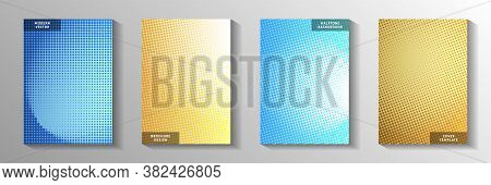 Tech Dot Faded Screen Tone Cover Page Templates Vector Kit. Scientific Flyer Perforated Screen Tone 