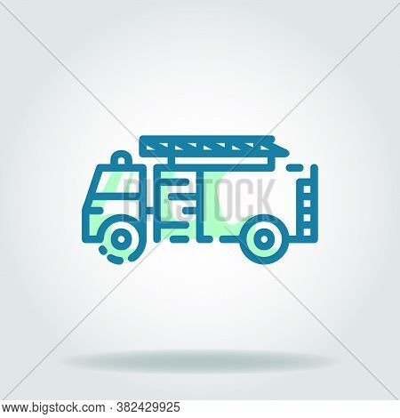 Logo Or Symbol Of Firefighter Truck Icon With Twotone Blue Color Style
