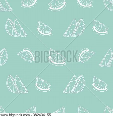 Vector Mint Green Seamless Pattern With Lemon Slices.  Great For Kitchen, House Ware, Fashion, Gifts