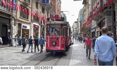Istanbul, Turkey - May, 22, 2019: Looking Towards The Taksim-tunel Tram In Istanbul