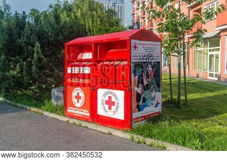 Rzeszow, Poland - June 13, 2020: Container For Clothing Polish Red Cross (polish: Polski Czerwony Kr