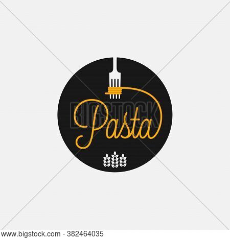 Pasta Logo With Fork. Spaghetti On Black Vector