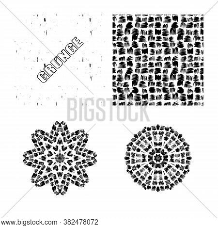 A Set Of Grunge Drawings. Vector Circular Pattern, Black And White Graphics. Ethnic Style, Hipsters,