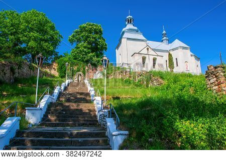 Staircase To Medieval Fortified Trinity Church In Dolyna, Ternopil Region, Ukraine