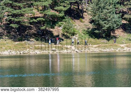 Escaldes Engodany, Andorra : 20 August 2020 : Tourists Enjoying The Summer Afternoon At Lake Engolas