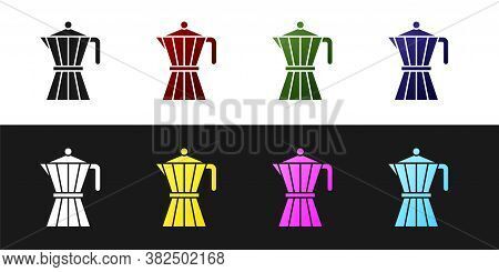 Set Coffee Maker Moca Pot Icon Isolated On Black And White Background. Vector