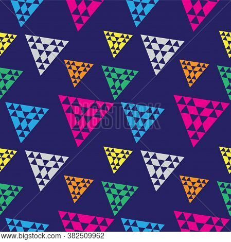 Triangular Geometric Seamless Pattern Design Template. Colorful Abstract Triangles Shape Ornament . 