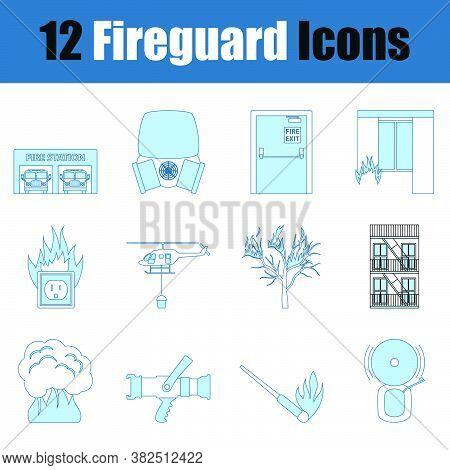 Fireguard Icon Set. Thin Line With Blue Fill Design. Vector Illustration.