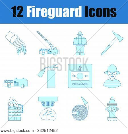 Fireguard Icon Set. Thin Line With Blue Fill Design. Vector Illustration.