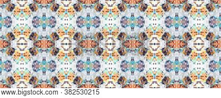 Granite Tile. Mosaic Summer Background. Beige, Blue And Orange Rock Illustration Texture. Abstract S