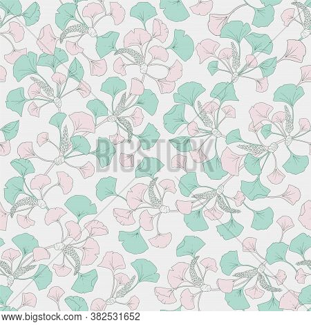 Vector Pink Ginko Tree Leaves Illustration Seamless Repeat Pattern