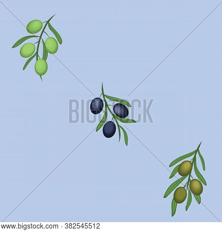 Greek Olive Branches On Grey Blue Background