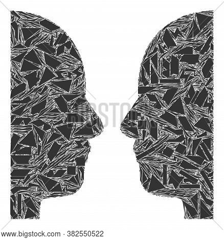 Debris Mosaic Dual Face Icon. Dual Face Mosaic Icon Of Debris Items Which Have Different Sizes, And 