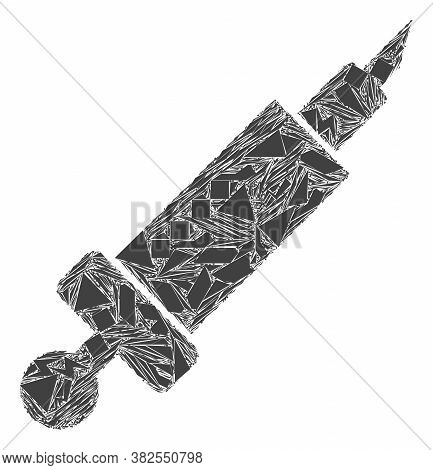 Spall Mosaic Syringe Icon. Syringe Collage Icon Of Debris Items Which Have Variable Sizes, And Posit