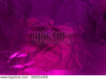 Crumpled Textured Foil With Color Highlighting. Textured Colour Paper. Purple Colour.