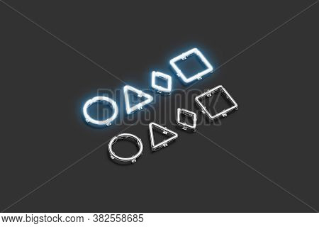 Decorative Small Circle, Rhombus, Triangle And Square Neon Symbol Mockup, 3d Rendering. Creative Cha