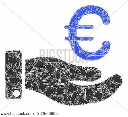 Fraction Mosaic Hand Give Euro Icon. Hand Give Euro Mosaic Icon Of Fraction Elements Which Have Vari