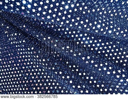 Blue And Silver Sequins Background - Abstract Festive Backdrop For Holiday And Party Banner. Glamour