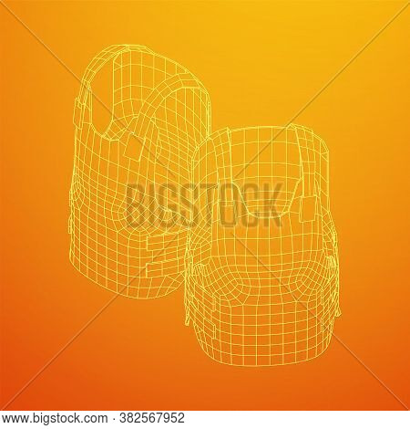 Police Flak Jacket Or Bulletproof Vest. Bullet Proof Concept. Wireframe Low Poly Mesh Vector Illustr