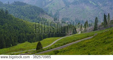 Mountain Landscape At Summer Along The Road To Manghen Pass, Trento, Trentino Alto Adige, Italy. Fal