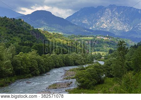 Mountain Landscape Along The Cycleway Of The Fiemme Valley, In The Dolomites, Trentino, Alto Adige, 