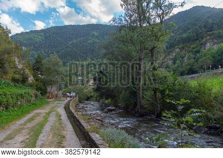 Valira Del Orient River In Cami Ral In Summer In Andorra.
