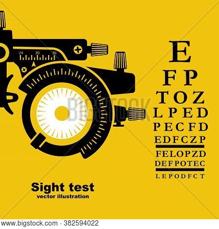 Sight Test. Diagnosis Of Vision. Eye Test Frame. Vision Test. Check Eyesight. Vector Illustration Fl