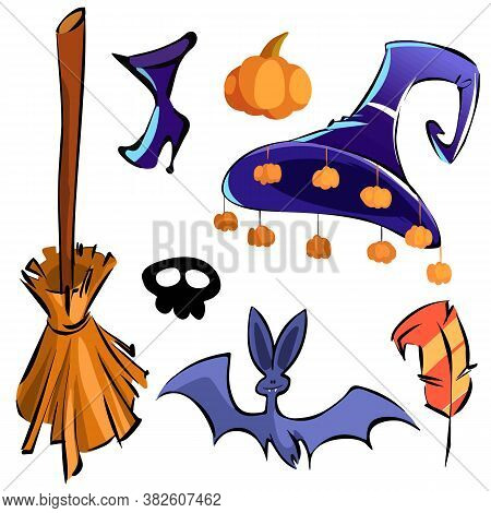 Halloween Vector Icons Set. Halloween Vector Icons In Blue And Brown Color.