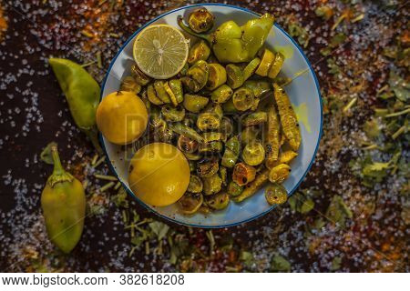 Close Up Shot Of Traditional Ivy Gourd Or Tindora Salad In A Glass Plate With All Of Its Constituent
