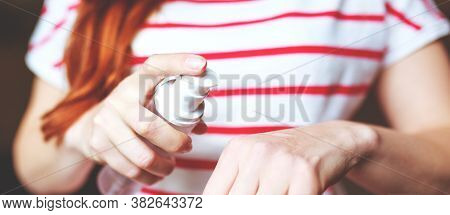 Women Washing Hands With Antibacterial Sanitizer Gel. Hygiene Concept. Prevent The Spread Of Germs A
