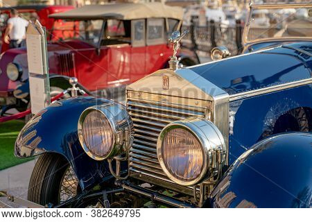 Doha,qatar- 30 March 2020: 1925 Rolls Royce Silver Ghost Classic Car Blue Roadster
