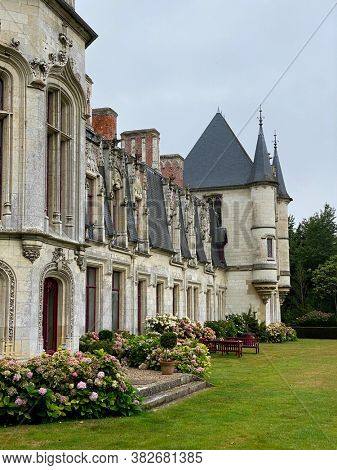 Prestigious New Gothic castle of Regniere-Ecluse in the department of Somme in France, in picardy