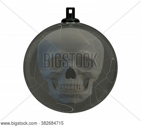 Cracked Christmas Ball With A Skull Inside, Broken Glass Christmas Tree Toy, Depression Concept, Bad