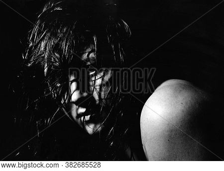 Mullsjo, Smaland Sweden - April 7, 1998: Woman Who Just Showered And Got Wet In Her Hair