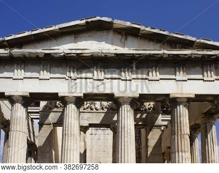 Athens, Greece - August 13 2016: Temple Of Hephaestus In The Ancient Athens Agora
