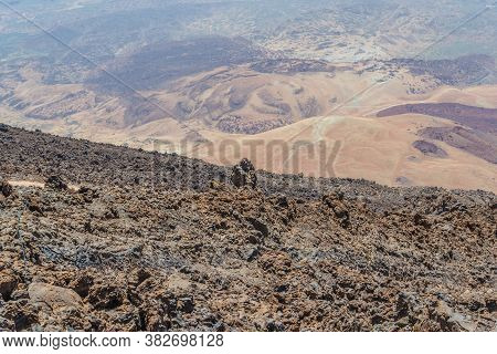 View Of Volcanic Landscape From The Top Of Teide, Tenerife, Spain