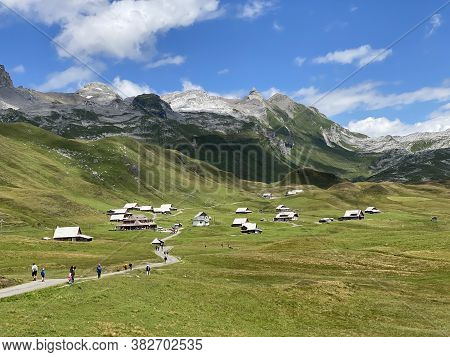 Traditional Alpine Livestock Settlement Tannalp Next To Lake Tannensee And In The Uri Alps Massif, M