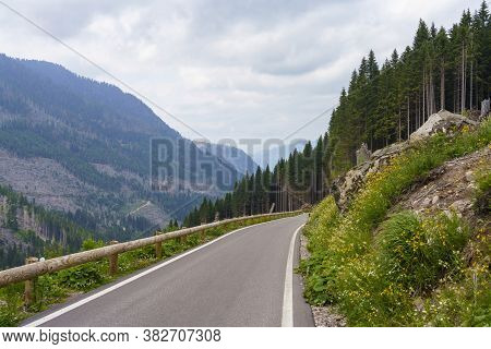 Mountain Landscape At Summer Along The Road To Manghen Pass, Trento, Trentino Alto Adige, Italy. Fal