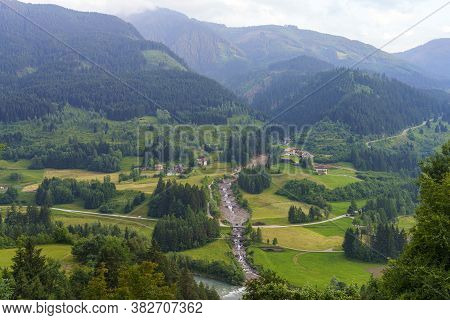 Mountain Landscape At Tesero In The Fiemme Valley, Dolomites, Trentino Alto Adige, Italy, At Summer