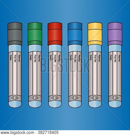 Empty Vacuum Tubes For Several Types Of Analysis Of Venous Blood Tests. Set Of Vector Illustrations.
