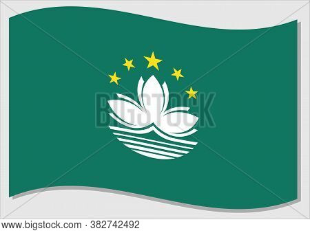 Waving Flag Of Macau Vector Graphic. Waving Macanese Flag Illustration. Macau Country Flag Wavin In 