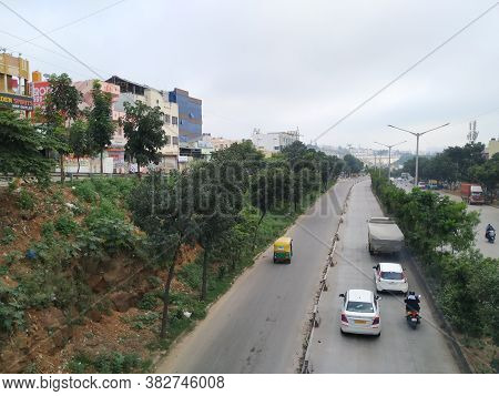 Beautiful View Of Laggere Ring Road From The Bridge With Cityscape And Sky Background