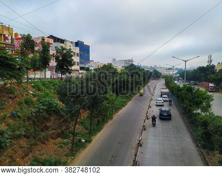 Beautiful View Of Laggere Ring Road From The Bridge With Cityscape And Sky Background