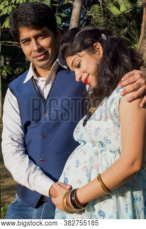 New Delhi India – March 13 2020 : Maternity Shoot Pose For Welcoming New Born Baby In Lodhi Road In