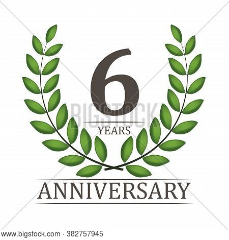 6 Years Anniversary Template With Red Ribbon And Laurel Wreath Vector Illustration