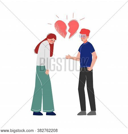 Unrequited, One Sided Love, Broken Heart, Teenage Puberty Problems Concept Vector Illustration