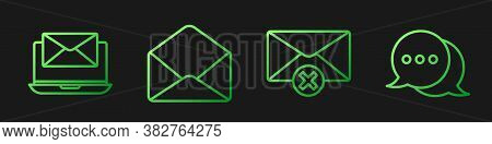 Set Line Delete Envelope, Laptop With Envelope, Envelope And Speech Bubble Chat. Gradient Color Icon