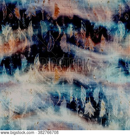 Blurry Watercolor Glitch Creative Foliage Texture Background. Irregular Bleeding Tie Dye Seamless Pa