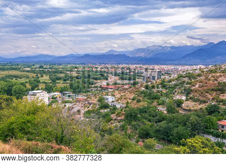Shkoder Or Shkodra/albania - August 8, 2020: Aerial View Of The Town From Rosafa Castle Hill - Summe